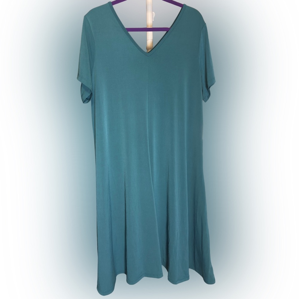 Roaman's Teal V-Neck Dress (0281)